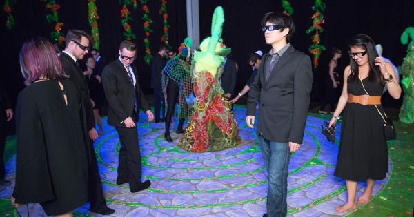 event attendees wearing 3-D glasses at interactive activity